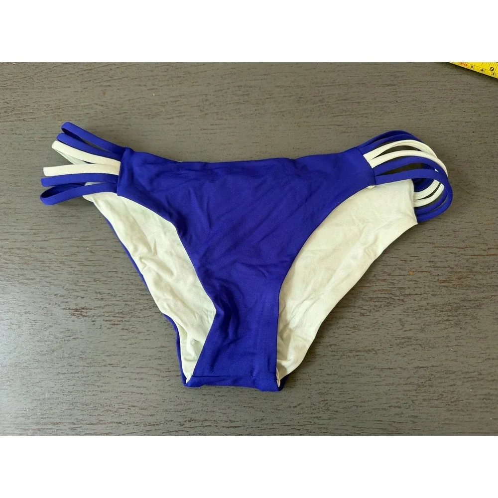 L*Space Estella Bikini Bottom Sapphire Blue Strappy Side Cutout TSOAC16 XS NEW